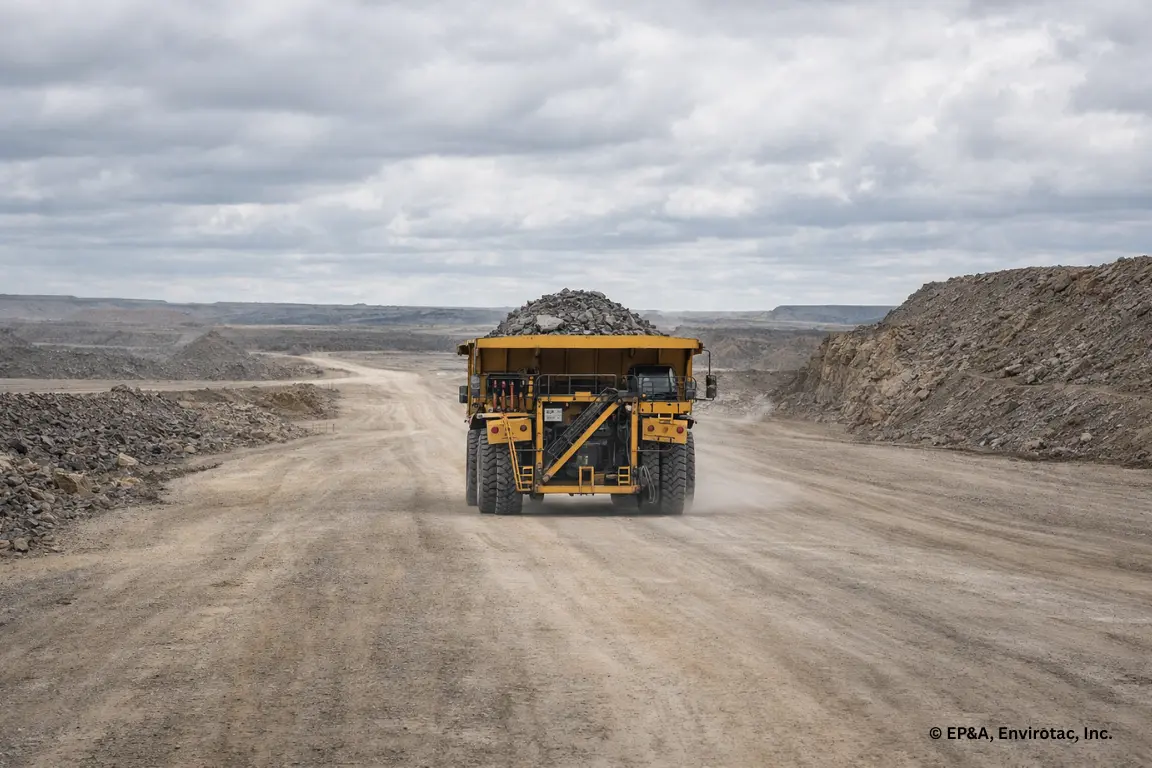 Calm, stabilized, unpaved roadway reflecting long-term dust control performance and surface condition stability.