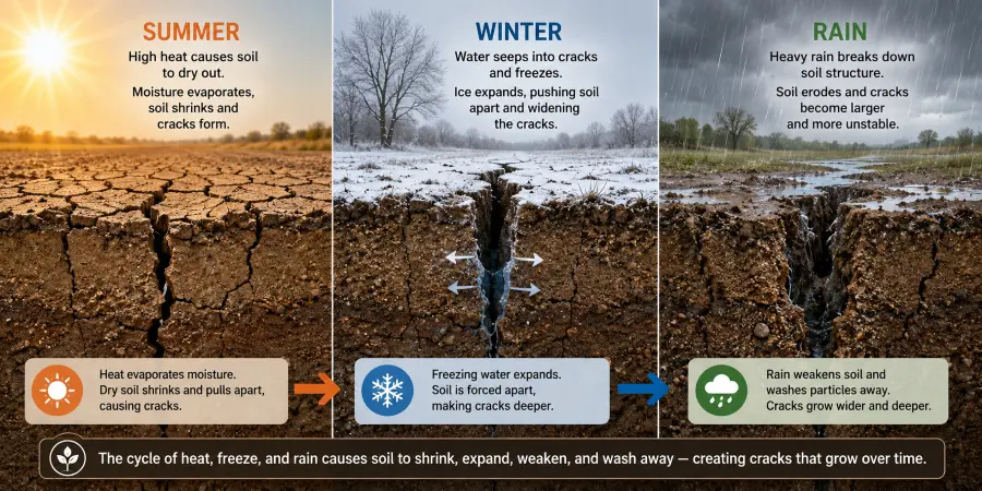 soil in summer, winter and rainy season