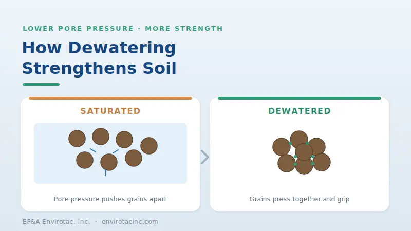 How dewatering improves soil strength