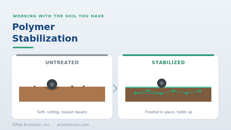Untreated high-PI soil versus polymer-stabilized soil comparison