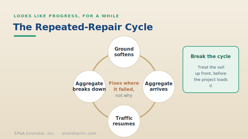 A four-stage cycle where reactive repairs fix where ground failed but not why